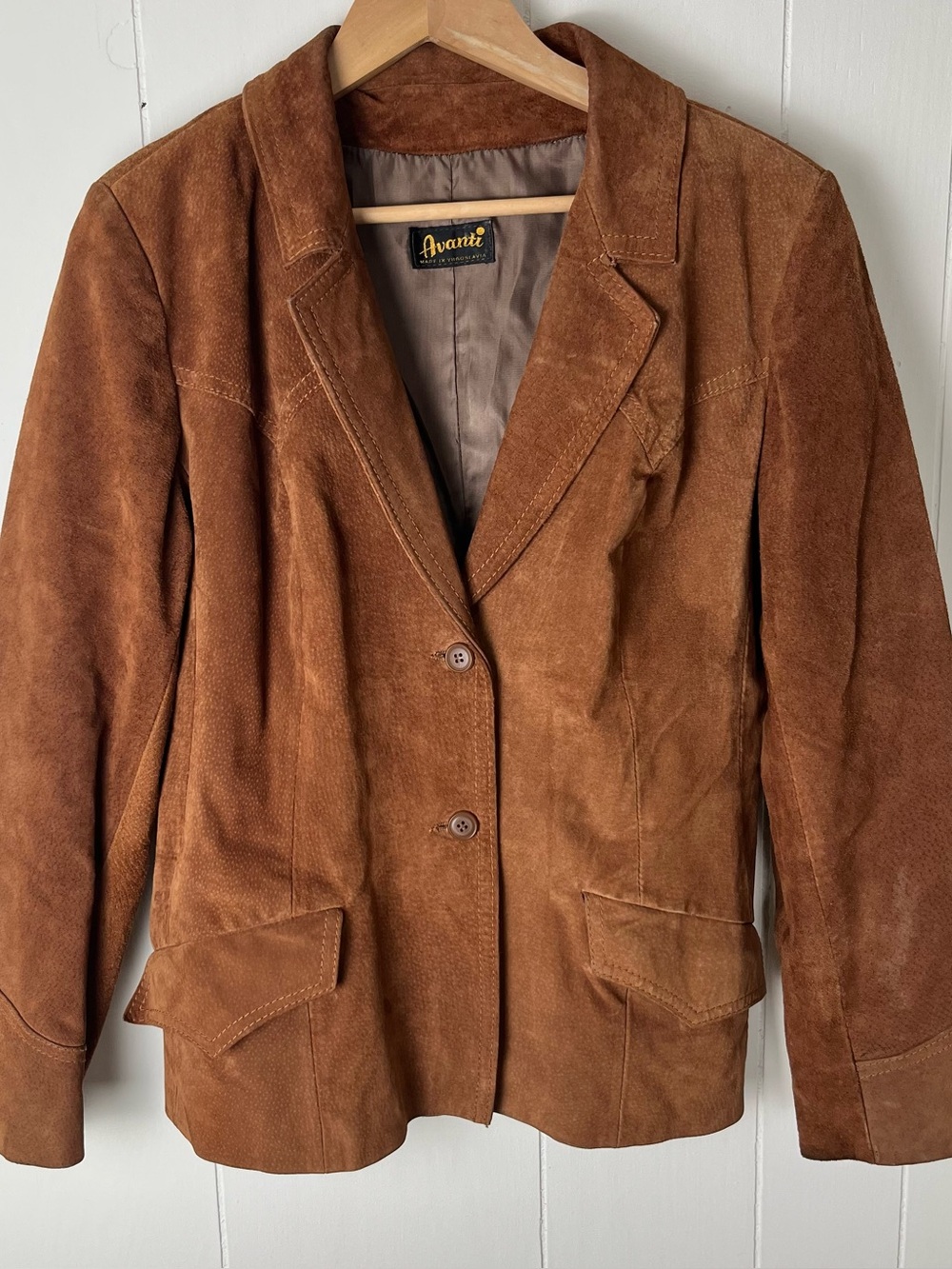 Vintage Avanti Suede Leather Blazer Jacket Brown Western Boho S/M Yugoslavia 70s